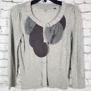 Anthropologie Knitted+Knotted Gray Flower Thicket Appliqué Cardigan S Wool Blend